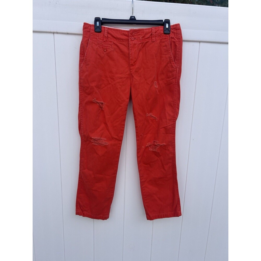 American Eagle Womens Pants Orange Flat Front Straight Chino Distressed 32x25
